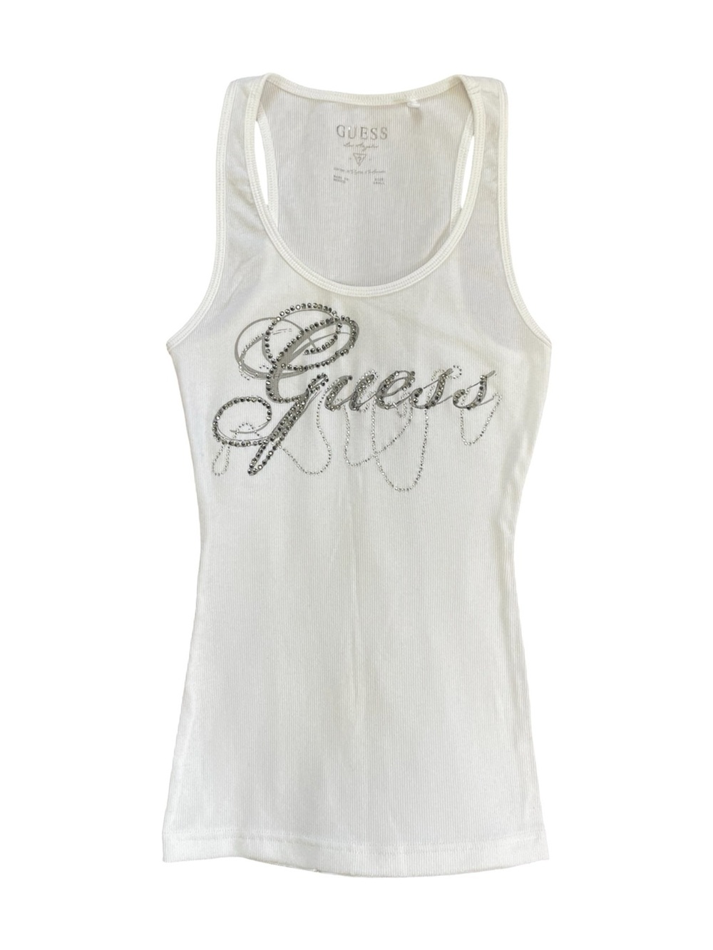 Y2K Guess Rhinestone Logo White Tank Top